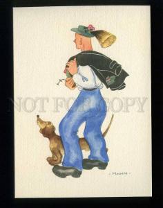 210072 GERMANY HAHN native boy & dachshund dog old postcard