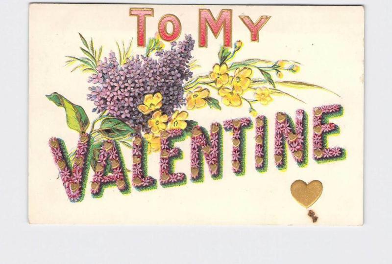 ANTIQUE POSTCARD VALENTINE FORGET ME NOT HEARTS FLOWERS EMBOSSED  