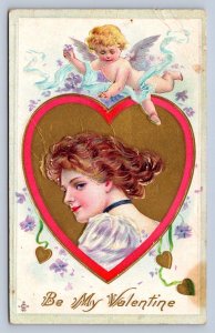 J93/ Valentine's Day Love Holiday Postcard c1910 Cupid Hearts 513