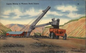 Lignite Mining Massive Steam Shovel & Dump Truck North Dakota Linen Postcard