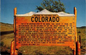 Colorado CO Welcome Sign Mountain State Welcome Entering VTG Postcard UNP Mirro 