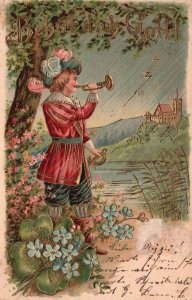 Vintage Postcard 1910's Behut Dich Gott God Be With You Trumpet Sound Wishes