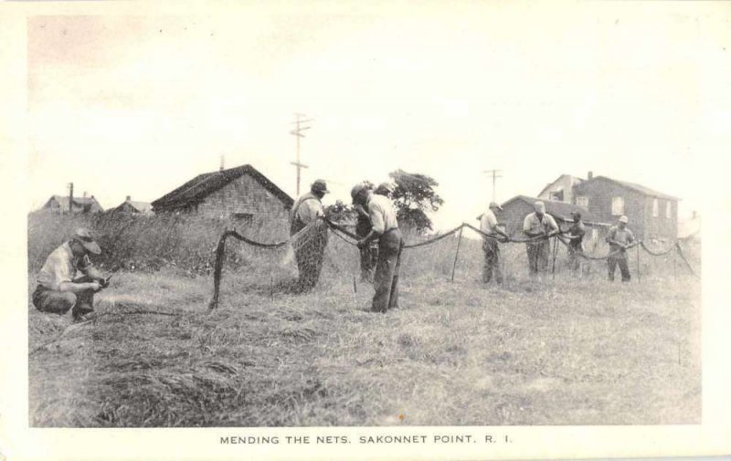 Sakonnet Point Rhode Island Fishermen Repairing Nets Vintage Postcard AA7194