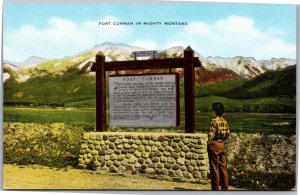 Postcard MT Fort Connah person reading information sign