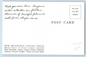 Corpus Christi Texas Postcard New Braunfels Textile Mills c1960 Vintage Antique