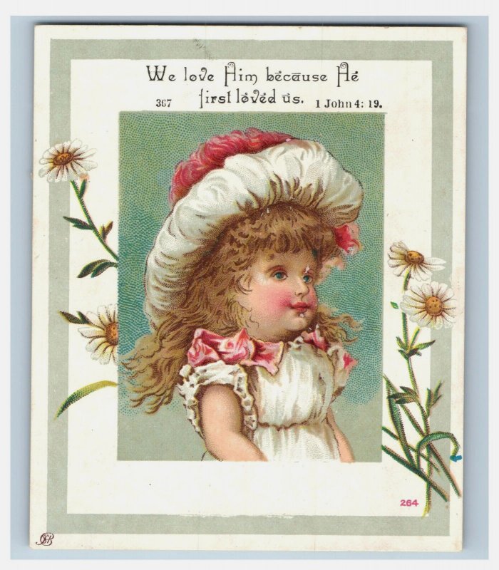 1880s Victorian Religious Trade Card Bible Quote Cute Child F129