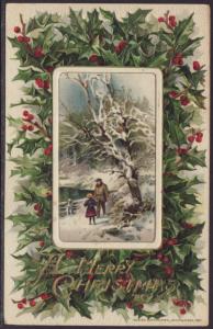 A Merry Christmas,Holly,Scene,Winsch Postcard