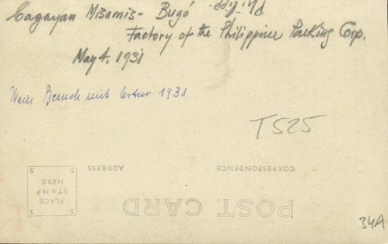 philippines BUGO MISAMIS Factory Philippine Packing Corp. 1931 RPPC Postcard