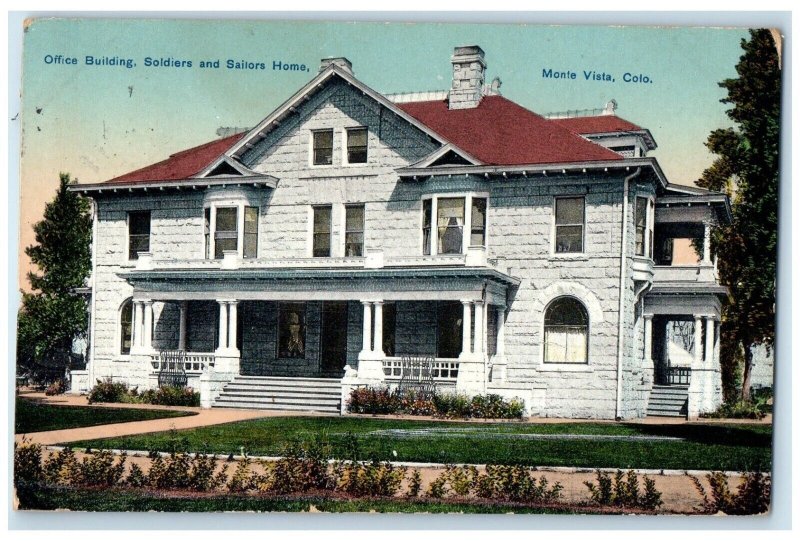 1911 Office Building Soldiers Sailors Home Monte Vista Colorado Vintage Postcard