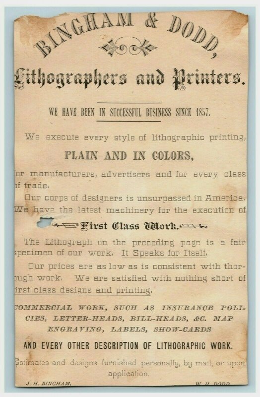 1880's President Garfield Bingham & Dodd Lithographers Printers Show Cards 7A
