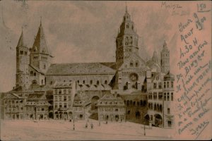 B576 Germany Mainz Dom artist etch postcard 1900