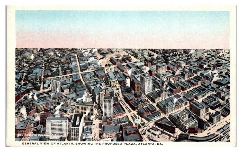View of Atlanta GA showing Proposed Plaza, Printing Error Postcard *5F(2)6