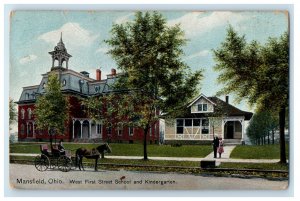 c1910 West First Street School and Kindergarten Mansfield Ohio OH Postcard