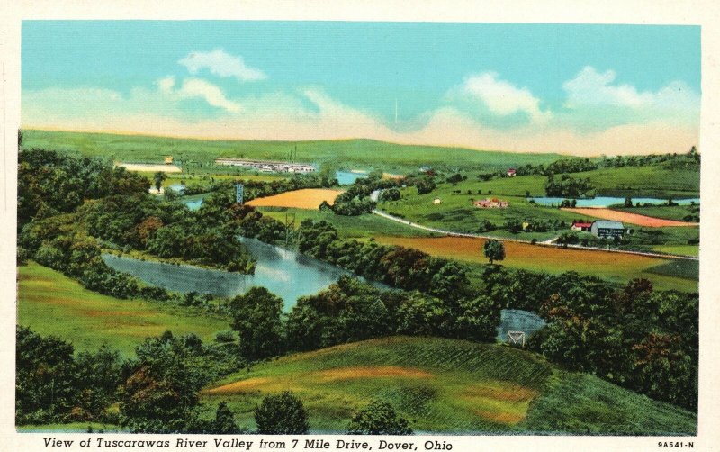 View of The Tuscarawas River Valley Dover Ohio OH Vintage Postcard c1920