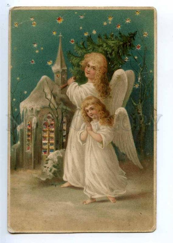 234550 HOLD-TO-LIGHT Christmas ANGEL Vintage X-MAS postcard