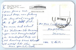 Guerrero Mexico Postcard Beach and Caleta Hotel Acapulco 1962 Vintage