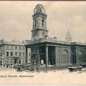 c1900s Manchester England St Peter's Church Valentine Postcard Restaurant Street