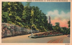 Vintage Postcard Highway At Birmingham Alabama AL Going South Over Red Mountain