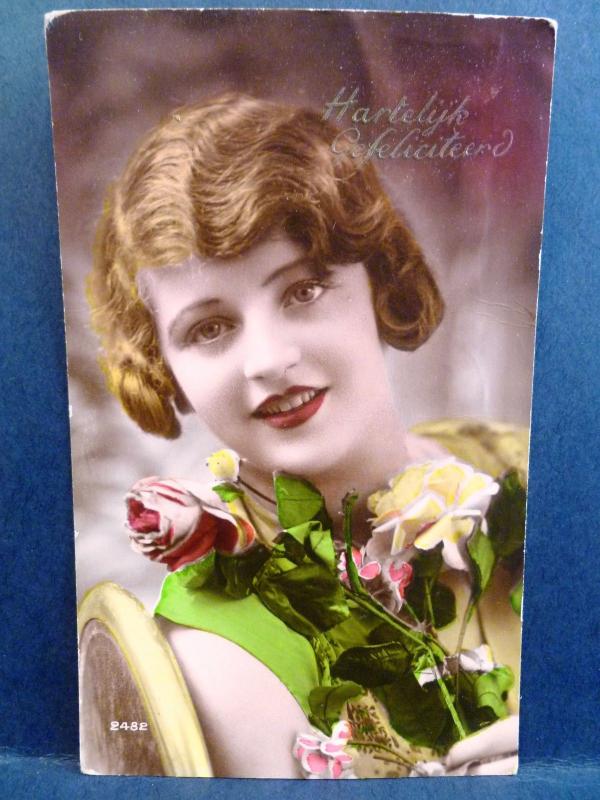 5 Postcard RPPC Dutch Tinted Photo Pretty Woman Hartelijk Gefeliciteerd Birthday