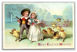 Vintage 1912 International Art Easter Postcard Cute Children Giant Chicks Tennis