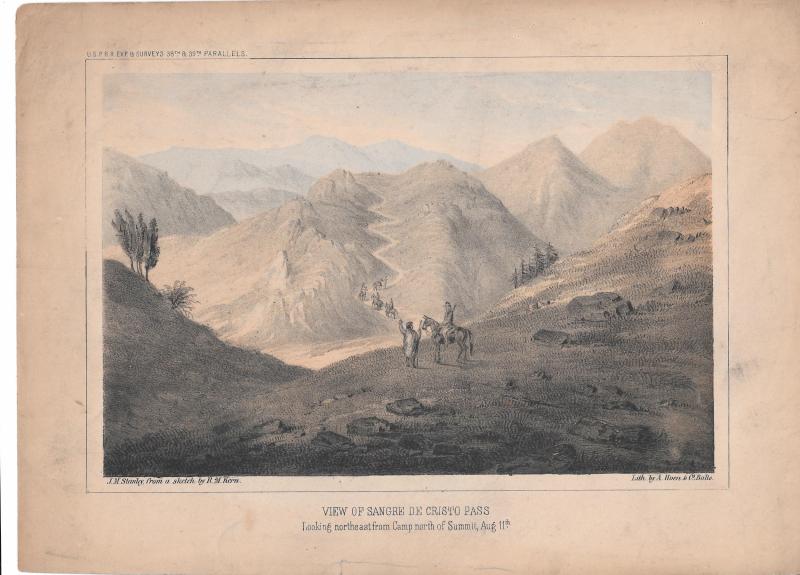 Sangre de Cristo Pass 1855 USPRR Railroad Survey 38th 39th Parallel  Lithograph