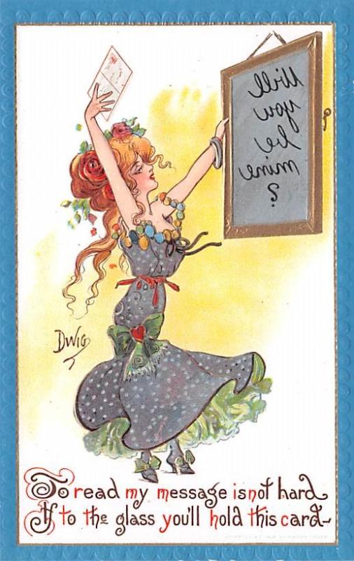 Artist Signed Dwig Dwiggins Mirror Girl Series no. 30 Unused light wear right...