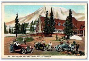 c1920's Paradise Inn Restaurant Classic Cars Rainier National Park WA Postcard