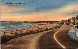  Long Sands York Beach Maine Scenic Coastal Landscape Linen Cancel WOB Postcard