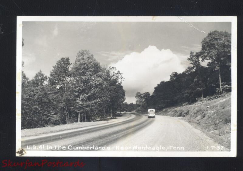 RPPC MONTEAGLE TENNESSEE CUMBERLAND MOUNTAINS ROAD BUS REAL PHOTO POSTCARD