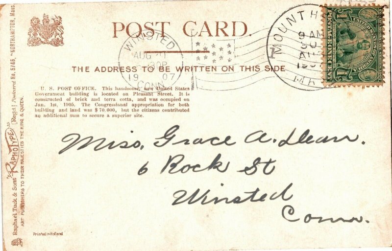 Tucks 5745 Northampton MA Post Office c1907 Vintage Postcard R30