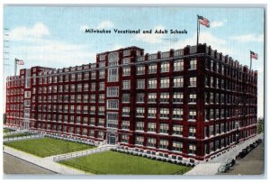 1948 Milwaukee Vocational And Adult Schools Building Cars Milwaukee WI Postcard