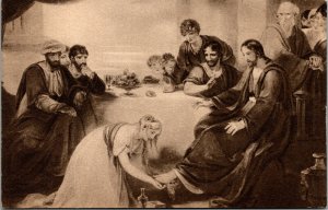 Vtg Mary Magdalene Anointing Feet Christ Benjamin West Painting Art Postcard
