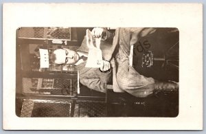 K15/ Dayton Montana Postcard c1910 Interior Railroad Depot Man 119