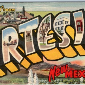 1947 Artesia, NM Greetings Large Letter Bubble Industrial Bldg. Linen Teich A210