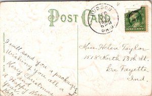 Merry Christmas Postcard Beautiful Young Blonde Girl Face Inside Gold Bell Holly