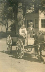 Father & Son Horse Drawn Wagon Circa 1910 RPPC Real Photo Postcard 21-4635