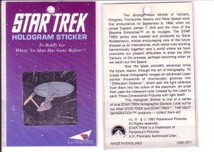 Star Trek USS Enterprise Starship Hologram Sticker 1991, To Boldly Go Where No