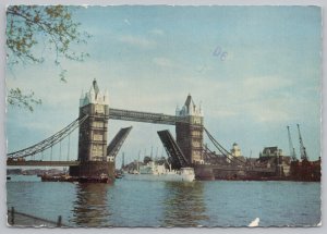 The Incredible Tower Bridge In London~Bascules Opening For Ship~PM 1985 Postcard