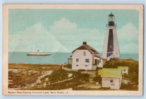 Nova Scotia Canada Postcard Boston Boat Passing Yarmouth Light c1930's Vintage