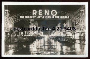 h2181 - RENO Nevada 1939 Virginia Street at Night. Old Cars. Real Photo Postcard