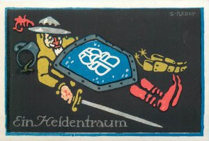 B561 Bohemian Brewery - G. Räder - A hero's dream - beer drunk knight caricature