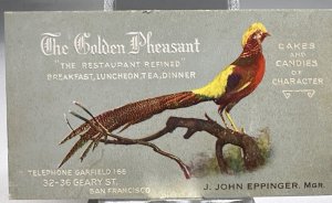 Vintage 1910s THE GOLDEN PHEASANT Restaurant Business Card San Francisco CA