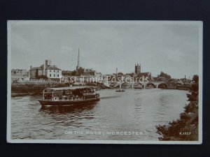WORCESTER On The River showing Steam Ferry Boat c1950's Postcard by Valentine