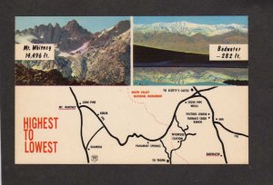 CA Map Mt Whitney to Badwater Death Valley California Postcard Keeler Lone Pine