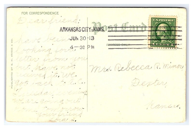 First M. E. Church Arkansas City Kans. Kansas c1913 Postcard