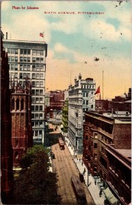 Postcard Overview of Sixth Avenue in Pittsburgh, Pennsylvania