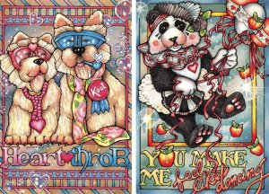 2~4X6 Postcards  LEANNE C BOYD ART Dogs & Panda  HEART THROB & FEEL LIKE DANCING