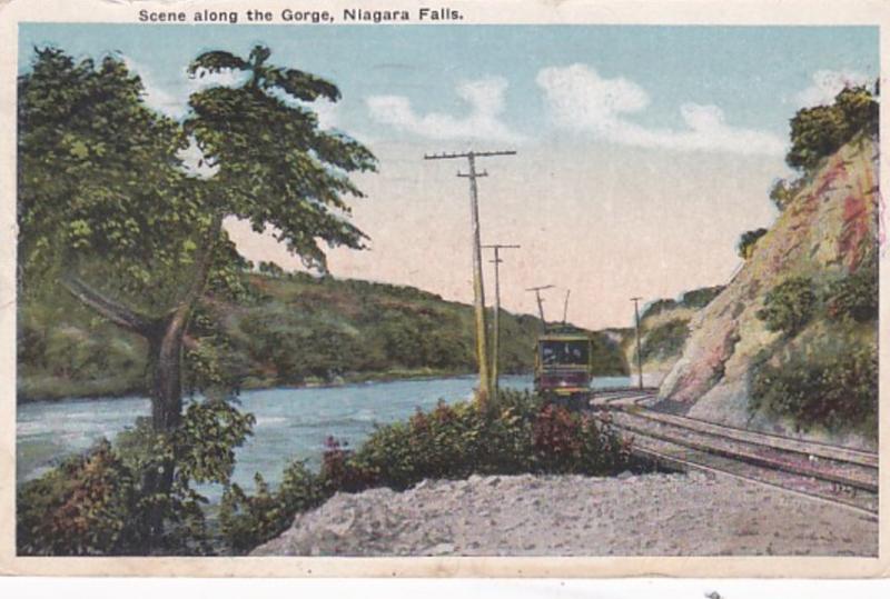 New York Niagara Falls Scene With Trolley Along The Gorge 1917