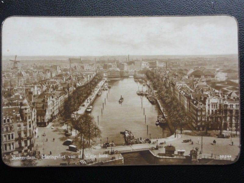 c1920 RPPC - Rotterdam. Haringvliet Van af Witte Huis - windmill on sky line