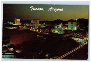 1964 Bird's Eye View Of Night Time Skyline Of Tucson Arizona AZ Posted Postcard